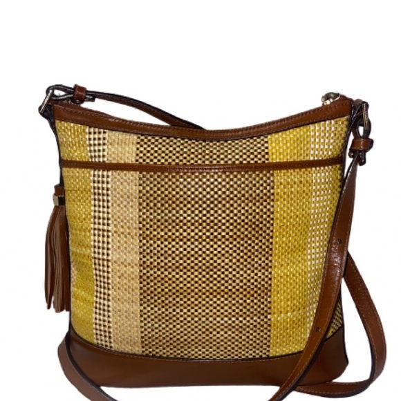 Brahim RARE Katie Crossbody Bag 🤎✨ Italian Straw 🌾 Multi Isla Brown 🤍👜 - Picture 2 of 7